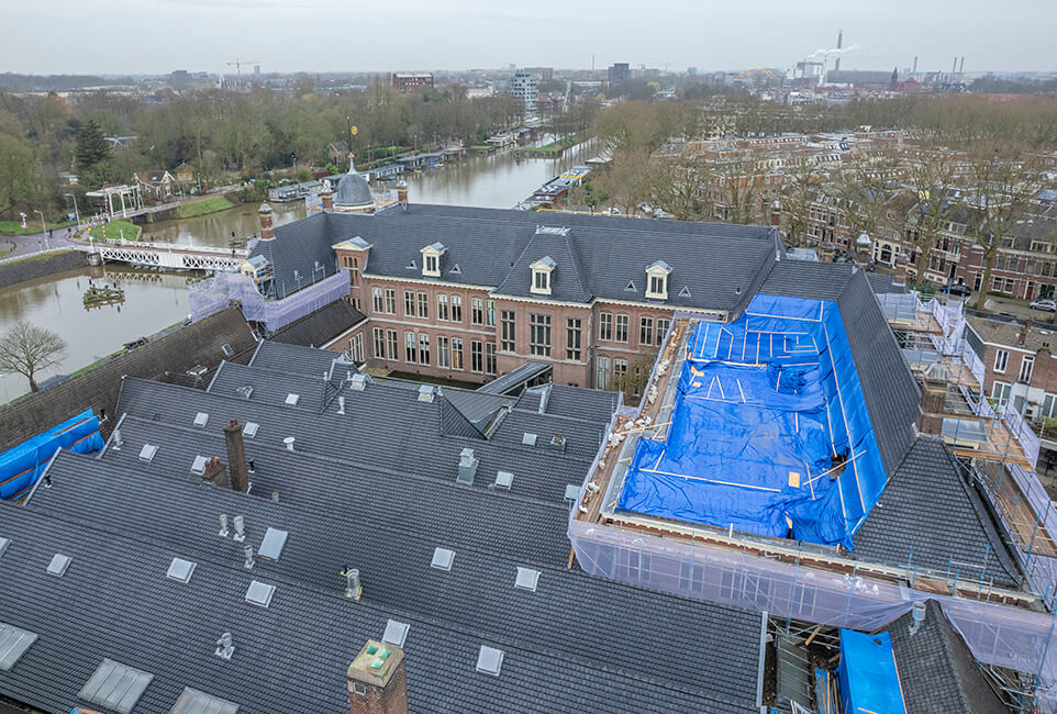 Dronefotografie restauratie en herontwikkeling Rijksmonument Muntgebouw i.o.v. Jurriëns.