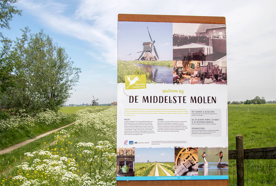 Informatiepaneel Utrechts Landschap monumentaal complex Cabauwse molen en gemaal.