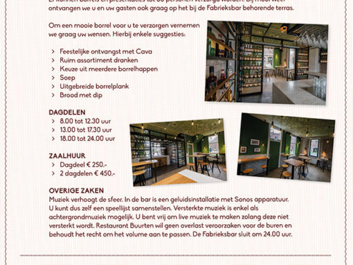 Fragment uit flyer tekst en beeld i.o.v. restaurant Buurten in de Fabriek.