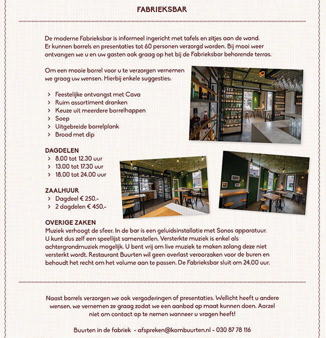 Fragment uit flyer tekst en beeld i.o.v. restaurant Buurten in de Fabriek.