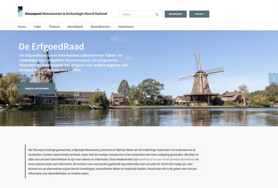 Website Steunpunt Monumenten en Archeologie Noord-Holland.