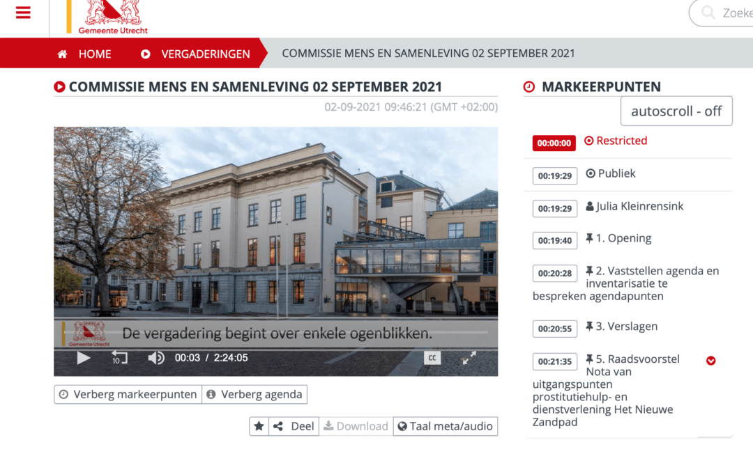 Pauzebeeld openbaar digitale toegankelijke raadsvergaderingen Gemeente Utrecht, i.o.v. Gemeente Utrecht