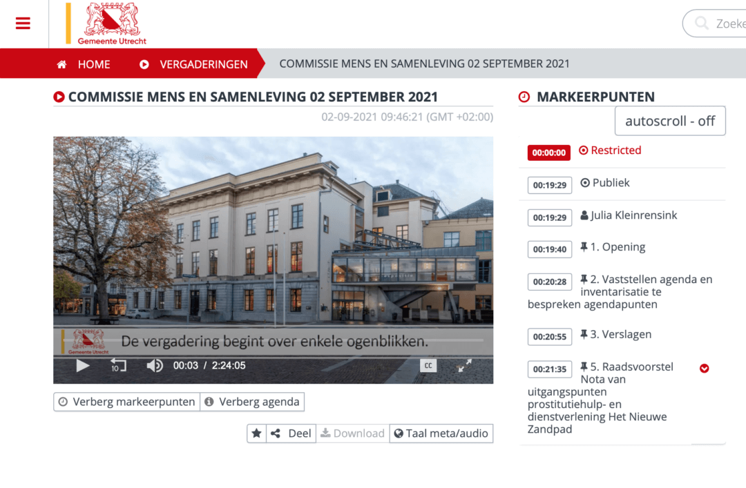 Pauzebeeld openbaar digitale toegankelijke raadsvergaderingen Gemeente Utrecht, i.o.v. Gemeente Utrecht