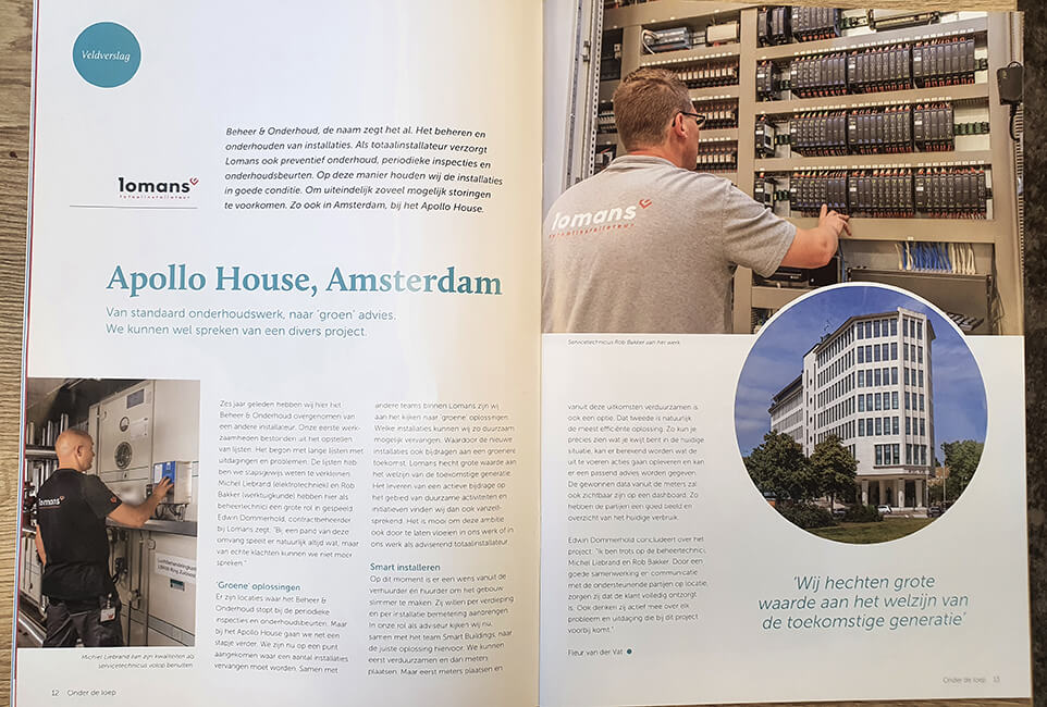 Publicatie techniek Apollo House Amsterdam i.o.v. Lomans Totaalinstallateur